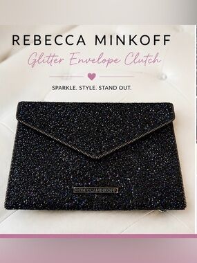 Rebecca Minkoff Black Glitter Envelope Clutch with Purple & Blue Sparkle